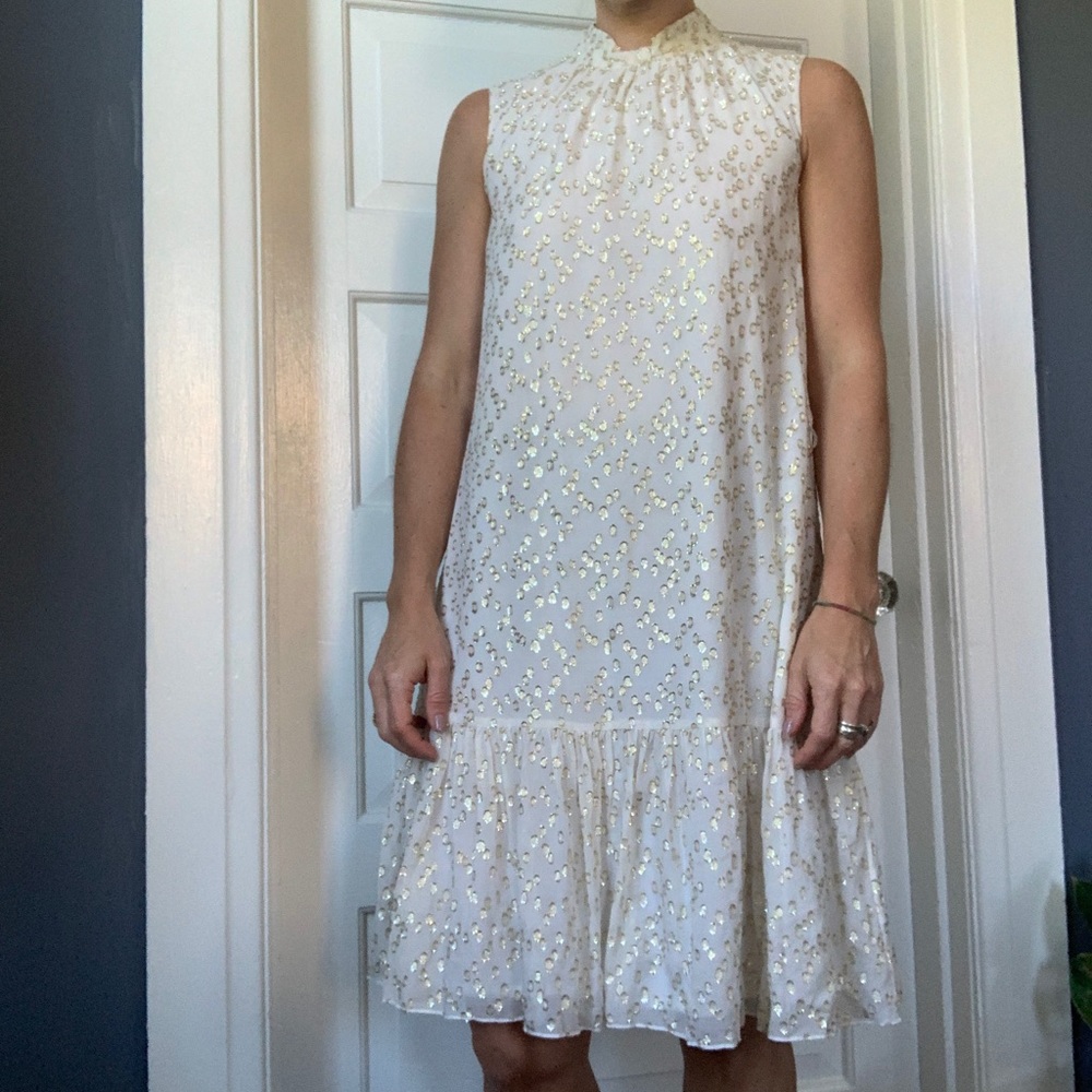 Gorgeous Ivory Gold Kate Spade flounce dress NWOT